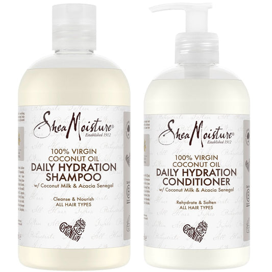 Shea Moisture 100% Virgin Coconut Oil Daily Hydration Shampoo 384ml, Conditioner 384ml and Leave-In Treatment 237ml